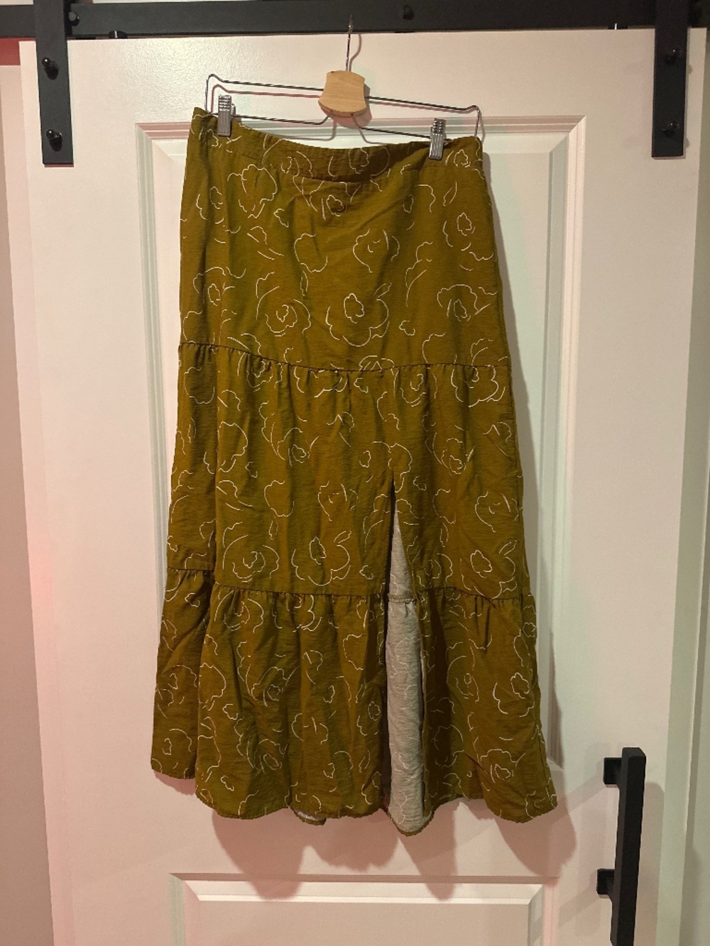 Nine West Maxi Skirt with front side slit- olive green